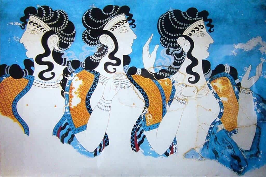 ladies in blue ancient mural crete athens 2004 olympic games